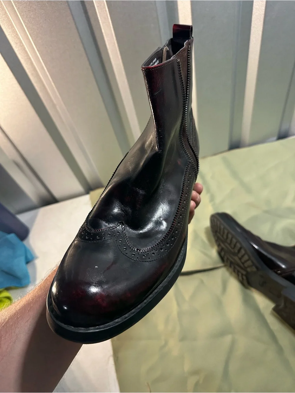 Barri Men's Oxblood Leather Ankle Boots Side Zip Wingtip Size 12M